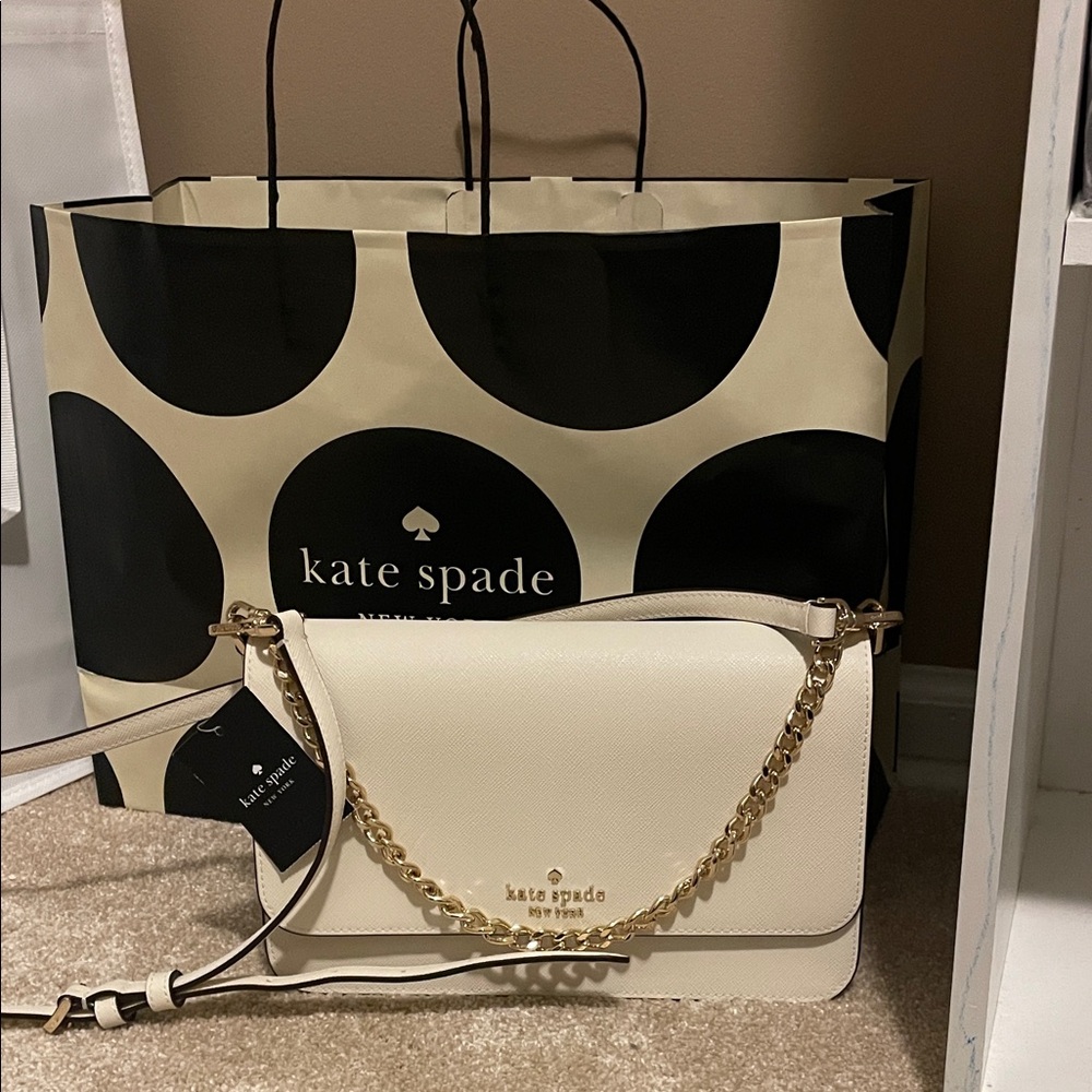kate spade Cream Leather Shoulder Bag with Gold Chain